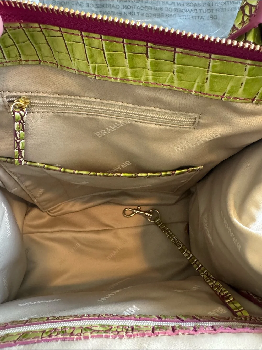 Brahmin Limeade to Fuchsia Ombre Croc-Embossed Satchel